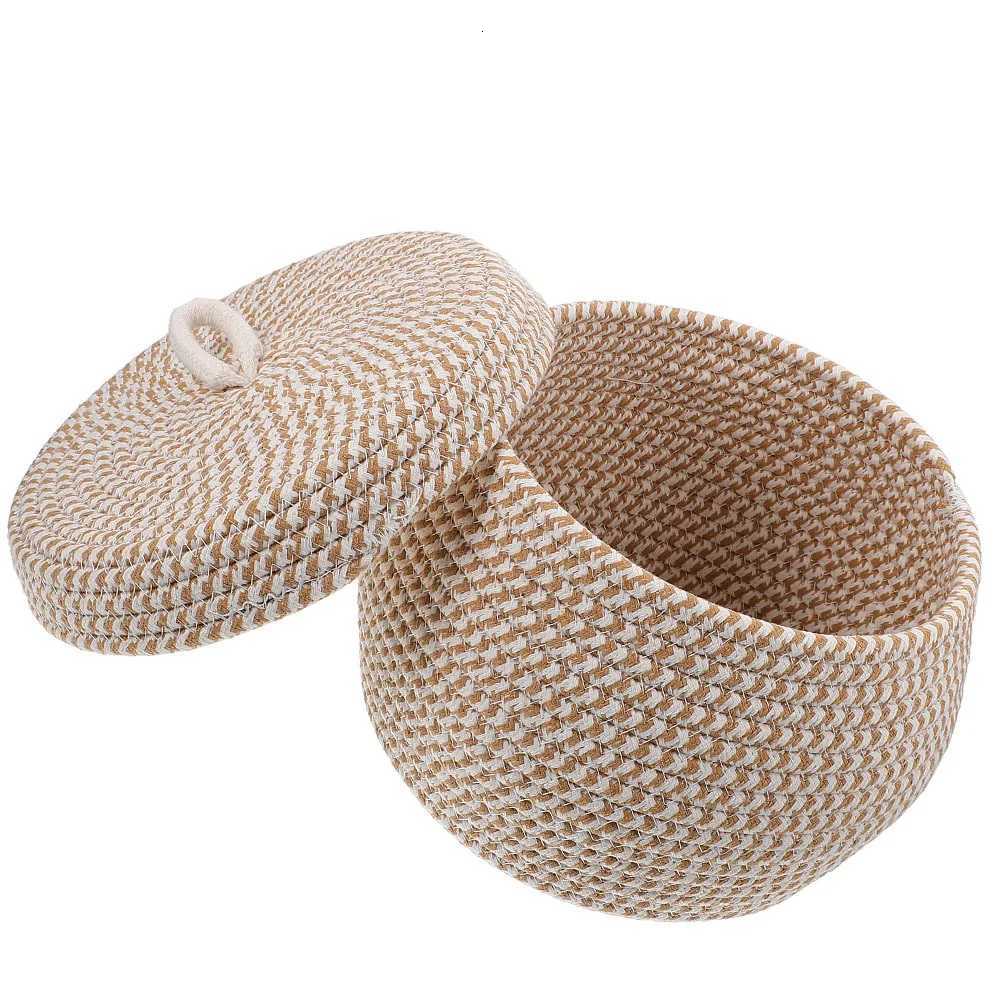 Cotton Rope Woven Basket Round Storage Basket Large Capacity Lid Organizer Decorative Storage for He Sundries Desktop Y251112