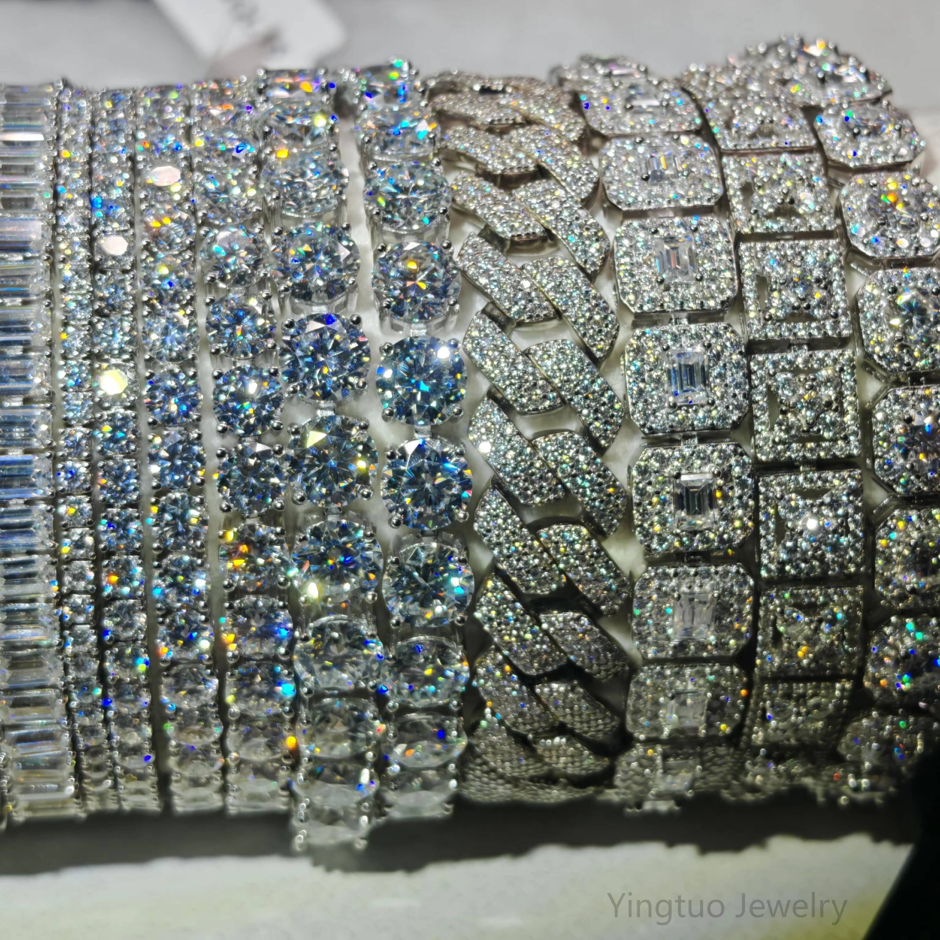 Fine Jewelry 925 Silver Ice Cut D VVS Moissanite Tennis Chain Necklace Bracelet Hiphop Cuban Link Chain with GRA Certification