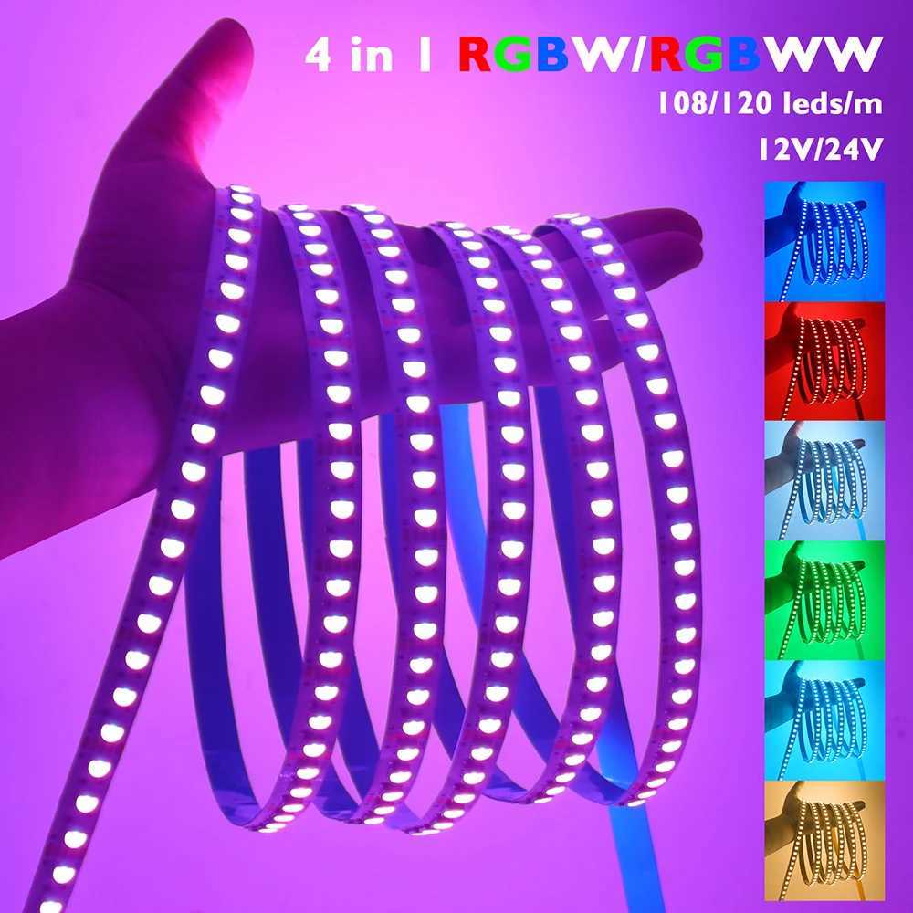 5m RGBW RGBWW Led Strip Light 4 Colors In 1 Chip 12V 24V 5050 120 60 108 LEDs Flexible Tape Ribbon RGB Warm White DC Home Decor W251112