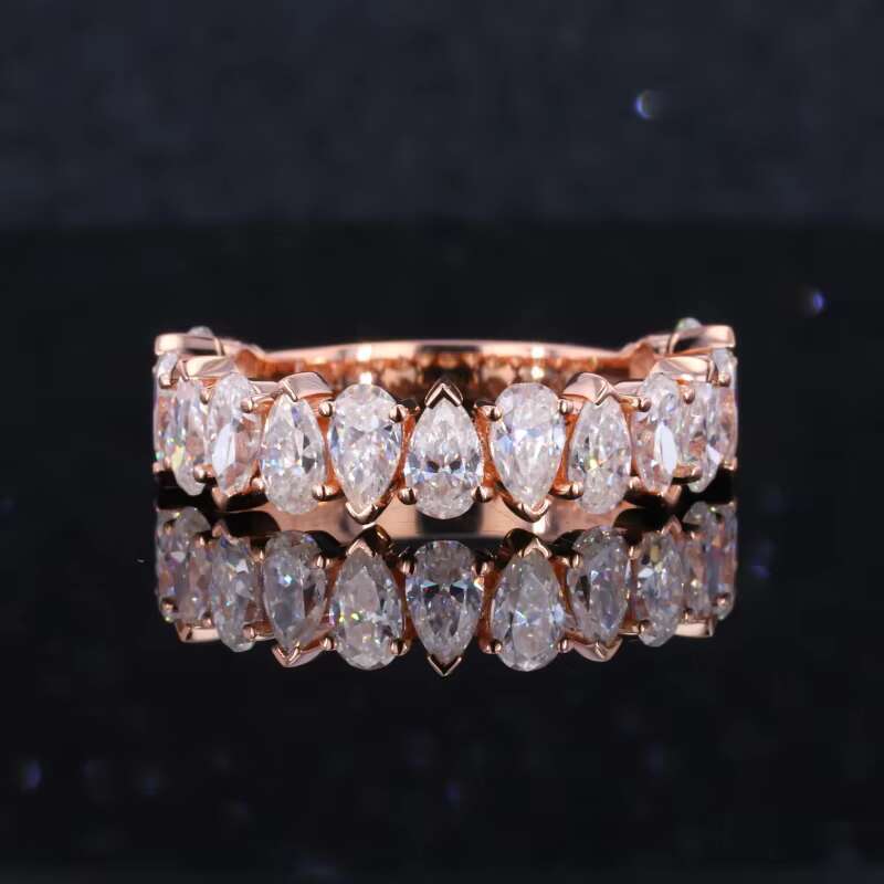 Starsgem Special Design 9k Solid White Gold with 3*5mm Pear Cut Moissanite Wedding Ring Band