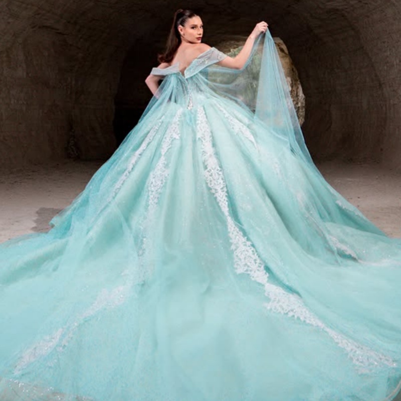 Mint Green Shiny Princess Quinceanera Dresses Off Shoulder Applique Lace Beading Tull Corset Sweet 16 Dress Ball Gown Vestidos 15 Anos