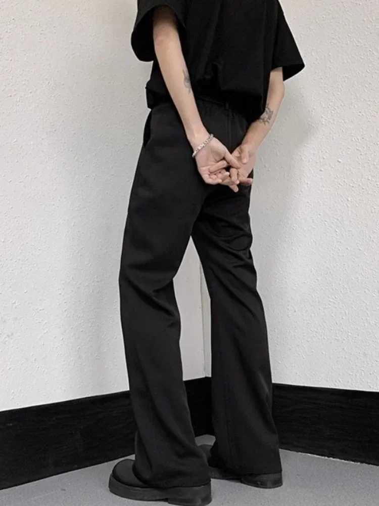 Flared Mens Summer Pants with Clock Mouth Bag for Mens Set Trouser Black Formal Relaxation Fashion Retro Anti Wrinkle Dress 2024XJ250412
