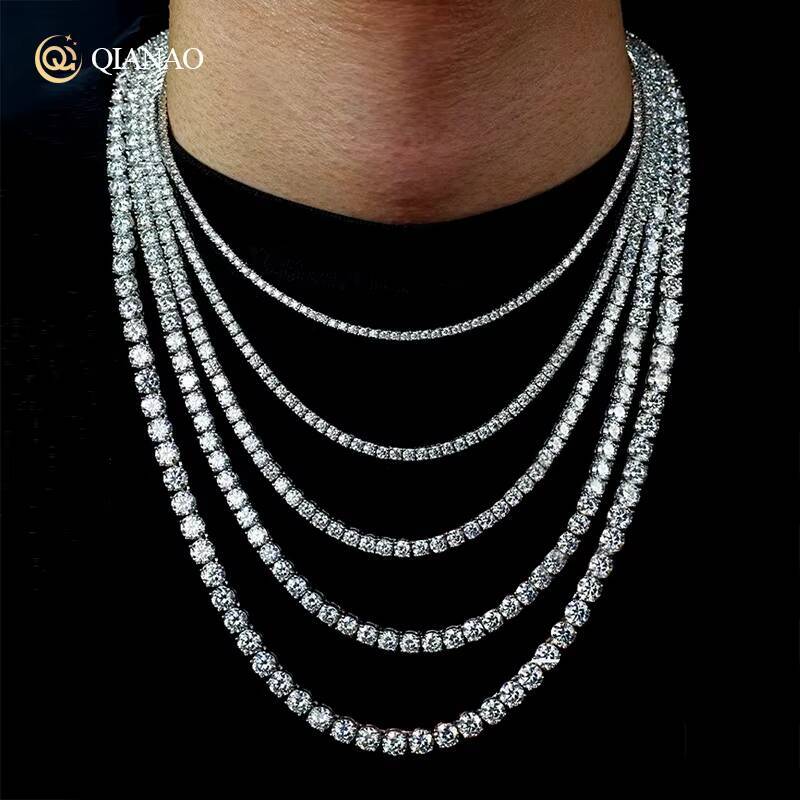 Fine Jewelry 100 925 Silver Chain Necklace 3MM Hip Hop Vvs Moissanite Diamond Tennis Chain Iced Out Chain Mens Necklaces