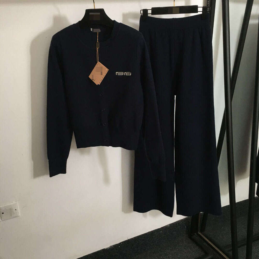 Designer clothing 25 Nanyou New Sports Set Simple Letter Long Sleeve Knitted Cardigan+High Waist Wide Leg Pants