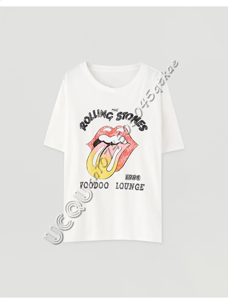 Rolling Stone Color Printed Womens Tshirt Round Neck Funny Hip Hop Style Short Sleeve Fashion Casual Top 250407