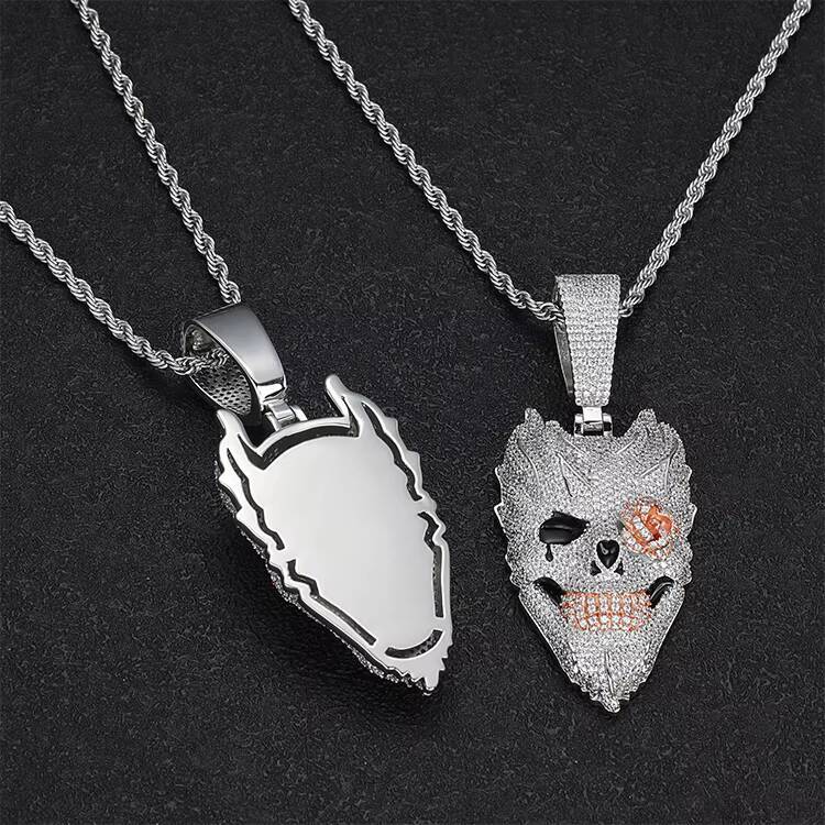 Custom 925 Sterling Silver Hip Hop Iced Out Skull Pendant Necklace Stylish Personality Charm