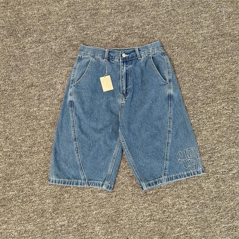 Men's Jeans Embroidered Men Women 1:1 Quality Streetwear Navy Blue Oversized Denim Shorts