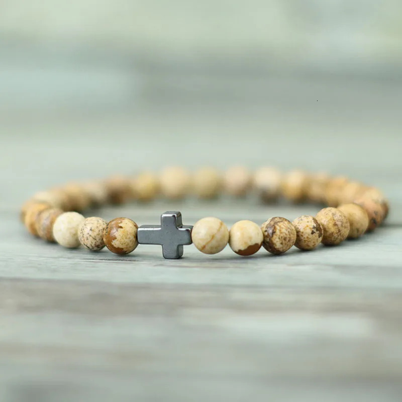Minimalist Mens Cross Bracelet 6mm Natural Tiger Eyes Stone Braclet Gift For Him Camping Accessories Bileklik Erkek Pulseira251112 - view 3