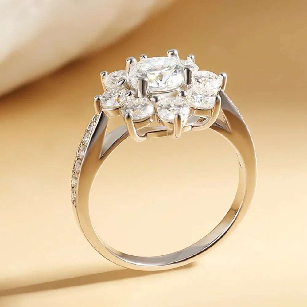 GRA Certificate All Moissanite Ring For Women Sunflower Brilliant Diamond S925 Silver 18K Plated Wedding Band Fine Jewelry Gifts