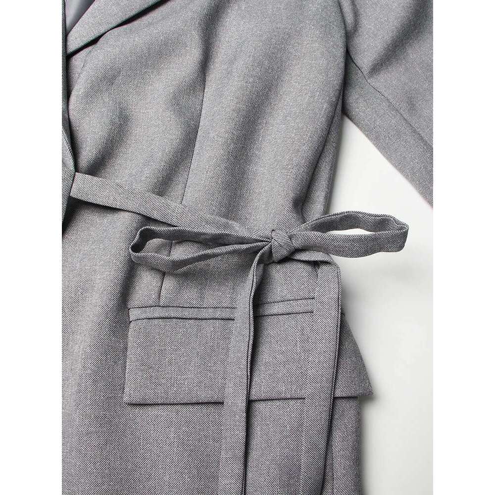 Patchwork Lace Up Casual Loose Blazers For Women Notched Collar Long Sleeve Spliced Pockets Minimalist Blazer Female Style