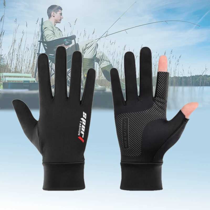 1Pair Fishing Gloves 2 Finger Flip Waterproof Windproof Photograph Men Women Gloves Velvet Warm Protection Fish Angling GlovesC250412