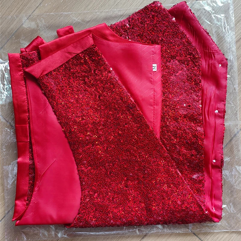 Red Shiny Sequins Single Breasted Sleeveless Vest Mens V-Neck Waistcoat Gold Black White Blue Purple Available M L XL XXL XXXL 250407