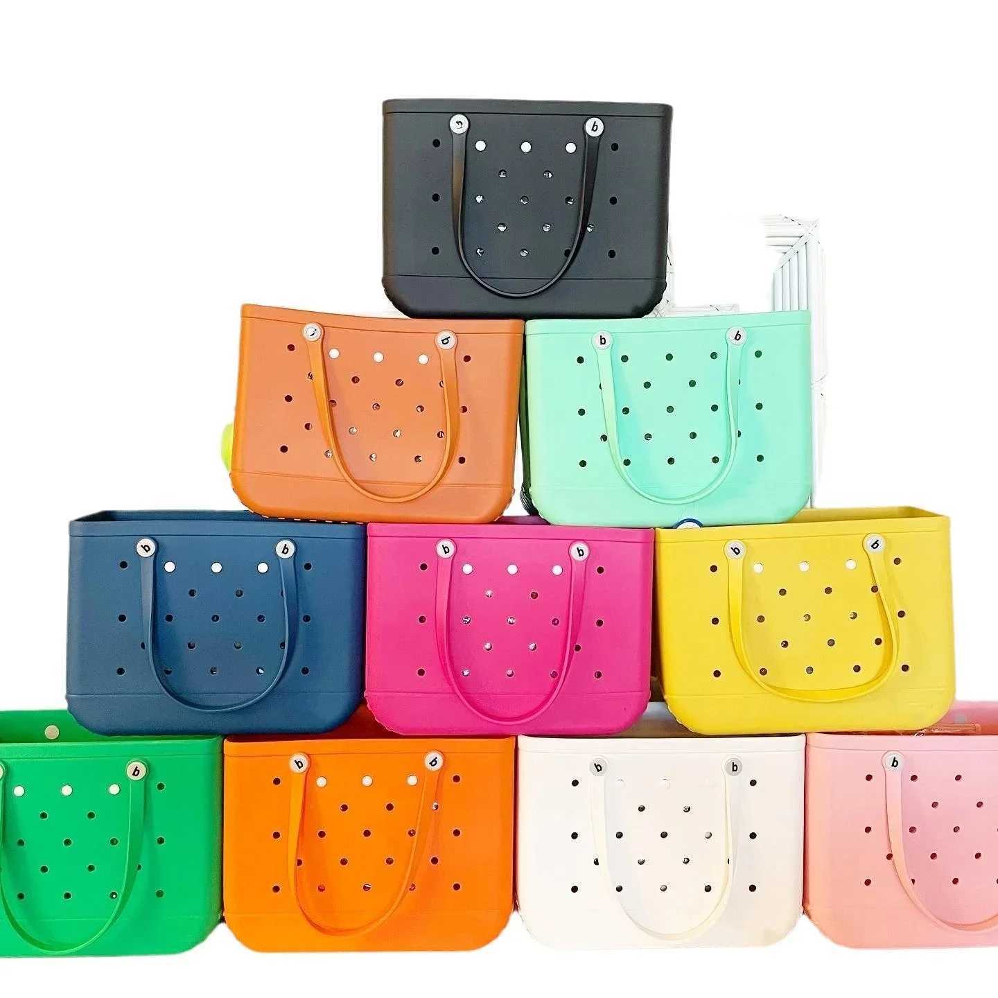 L/XL Beach Croc Bag Rubber EVA Waterproof Storage Basket Extra Large Women Shopping Shoulder Handbag Beach Jelly Sac Tote BagC250412