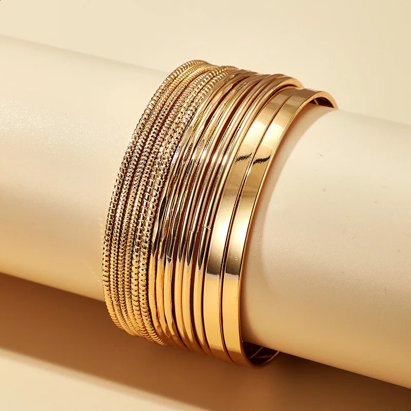 HNSP 55CM Inner Diameter Simple Bracelet Set Suitable for Womens Fashion Jewelry Accessories Gold 250410