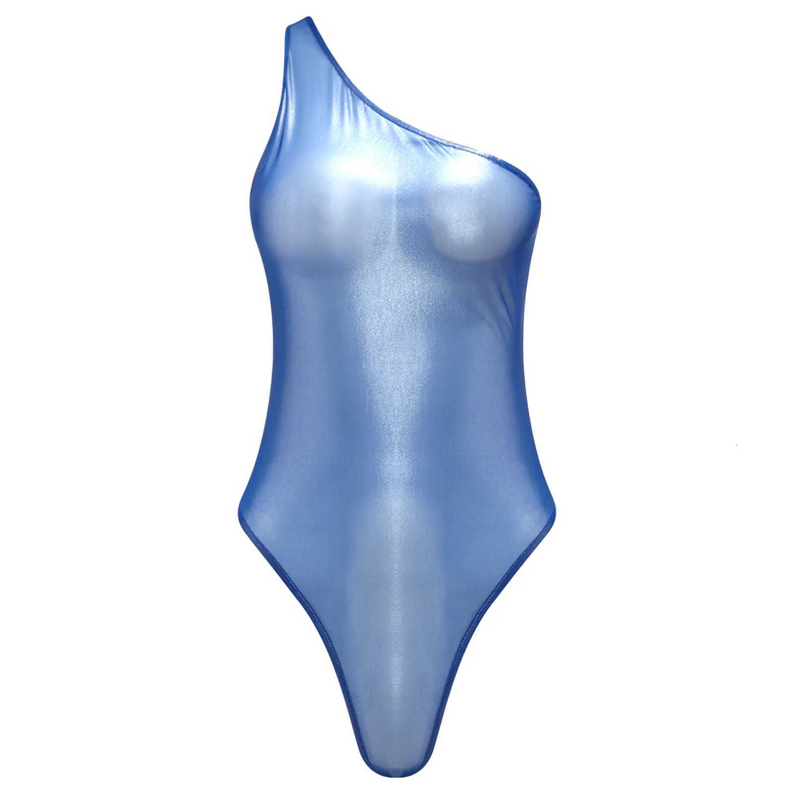 Womens Sheer Mesh Bodysuit One Shoulder Sleeveless Crotchless One Piece Leotard Swimwear See Through T-shirt Bikini SwimsuitsW251113