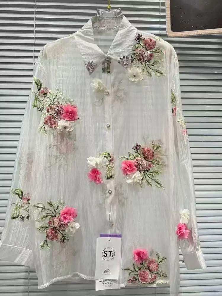 y style floral y sparkling diamond thin sunscreen shirt womens long sleeved summer top 250411