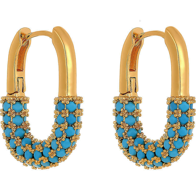 Autumn Winter New Green Stone U-shaped Lock for Women Retro Exquisite Light Luxury High-end Earrings Niche Design Sense Ear Jewelry