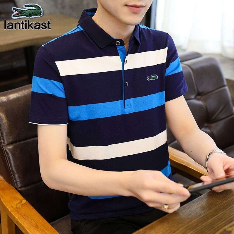 Noble Crocodile Polo Shirt Short Sleeve designer hoodie Summer Striped T-Shirt Pure Cotton Turn-Down Collar Loose Fit Extra Large Men's Tee