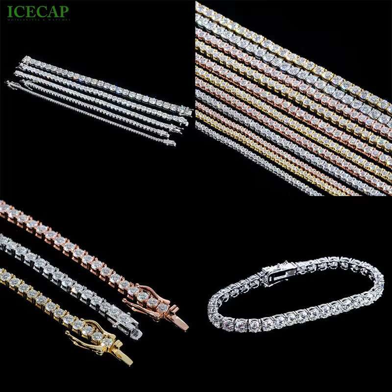 Wholesale Ice Out MOissanite Tennis Chian 8mm 6mm Tennis Chain Bracelet VVS Moissanite 18k Gold Plated Sterling Silver Necklace