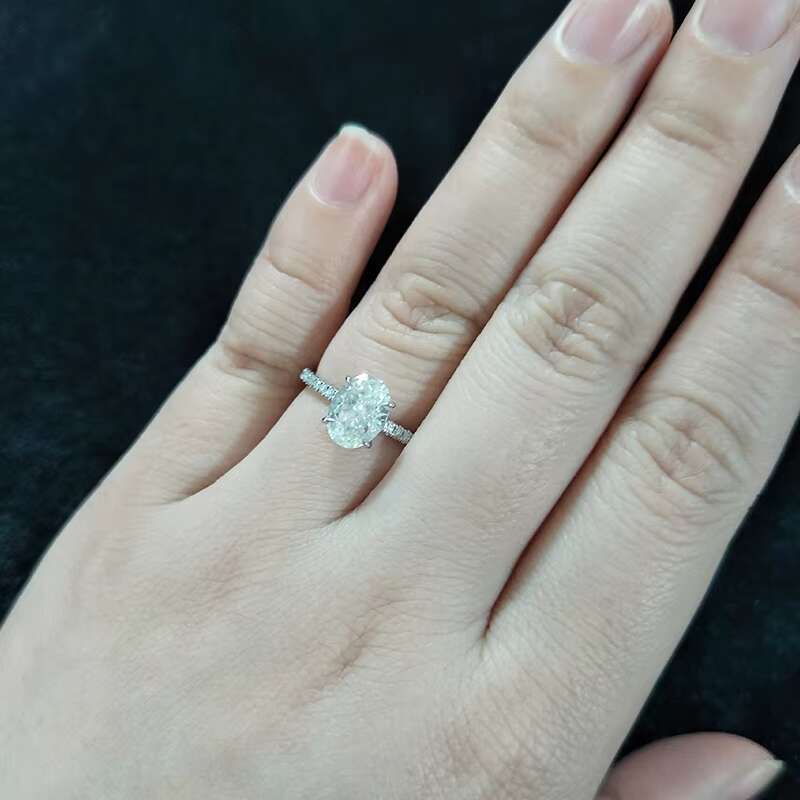 Starsgem 9k 10k 14k 18k White/yellow/rose Gold Oval Crushed Ice Cut Moissanite Pave Band Ring Jewelry