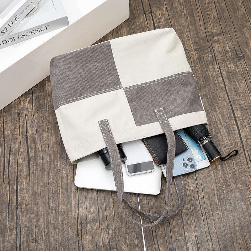 Large capacity contrasting canvas bag for women's one shoulder casual tote bag, color blocking, personalized, simple, and portable contractor