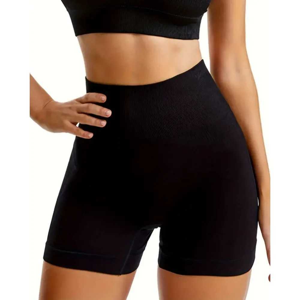 Womens seamless fabric sports shorts push-pull tight shorts womens high waisted hip rib gym training shorts Y250412