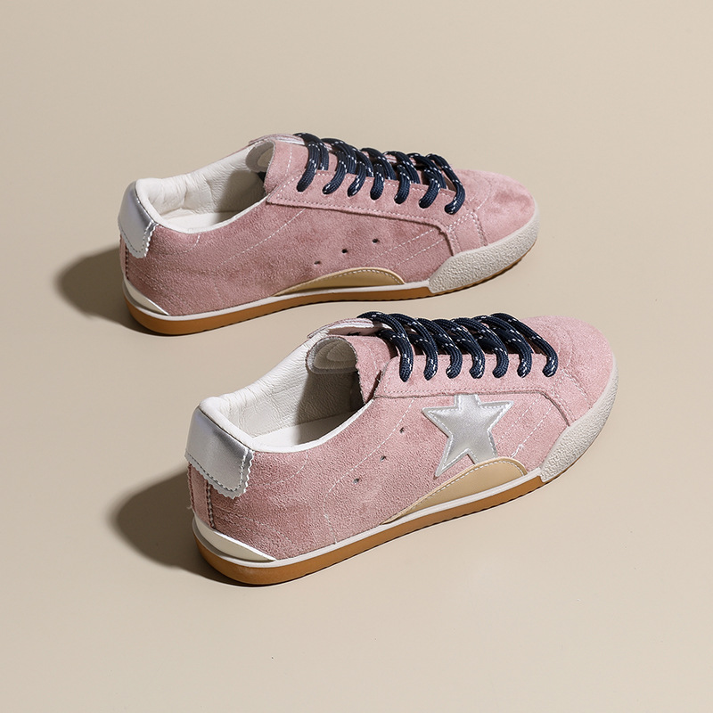 2025 Round toe distressed two-color women's shoes laces sports retro casual sneakers casual