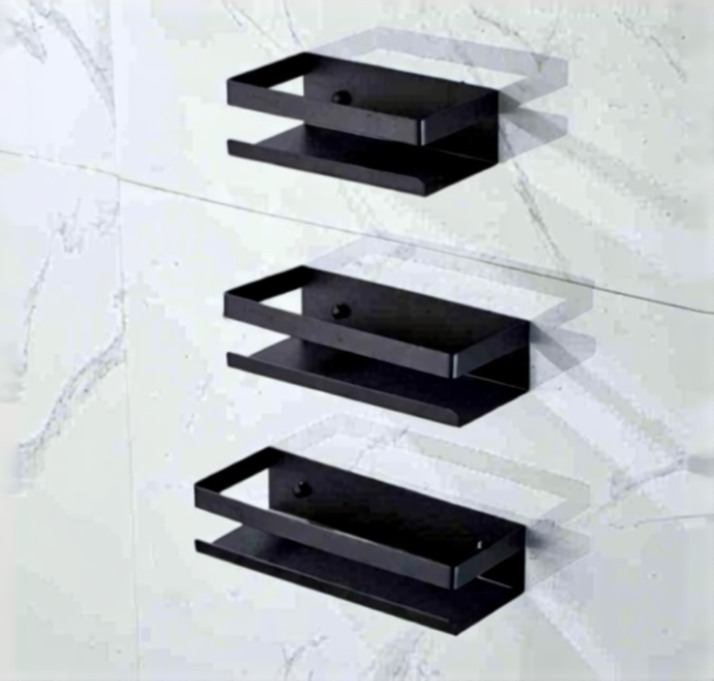 Bathroom Shelf Stainless Steel Shower Rack Corner Square Bath Nail BlackNickel Storage Organizer 211112