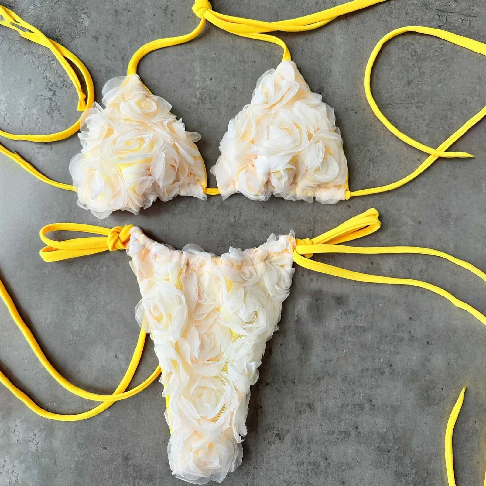 2025 Bandeau Biquini Sexy Bikini Women Swimsuit Push Up Swimwear Female Strappy Bathing Suit Floral Bodysuit Beachwear Swim SuitW251113