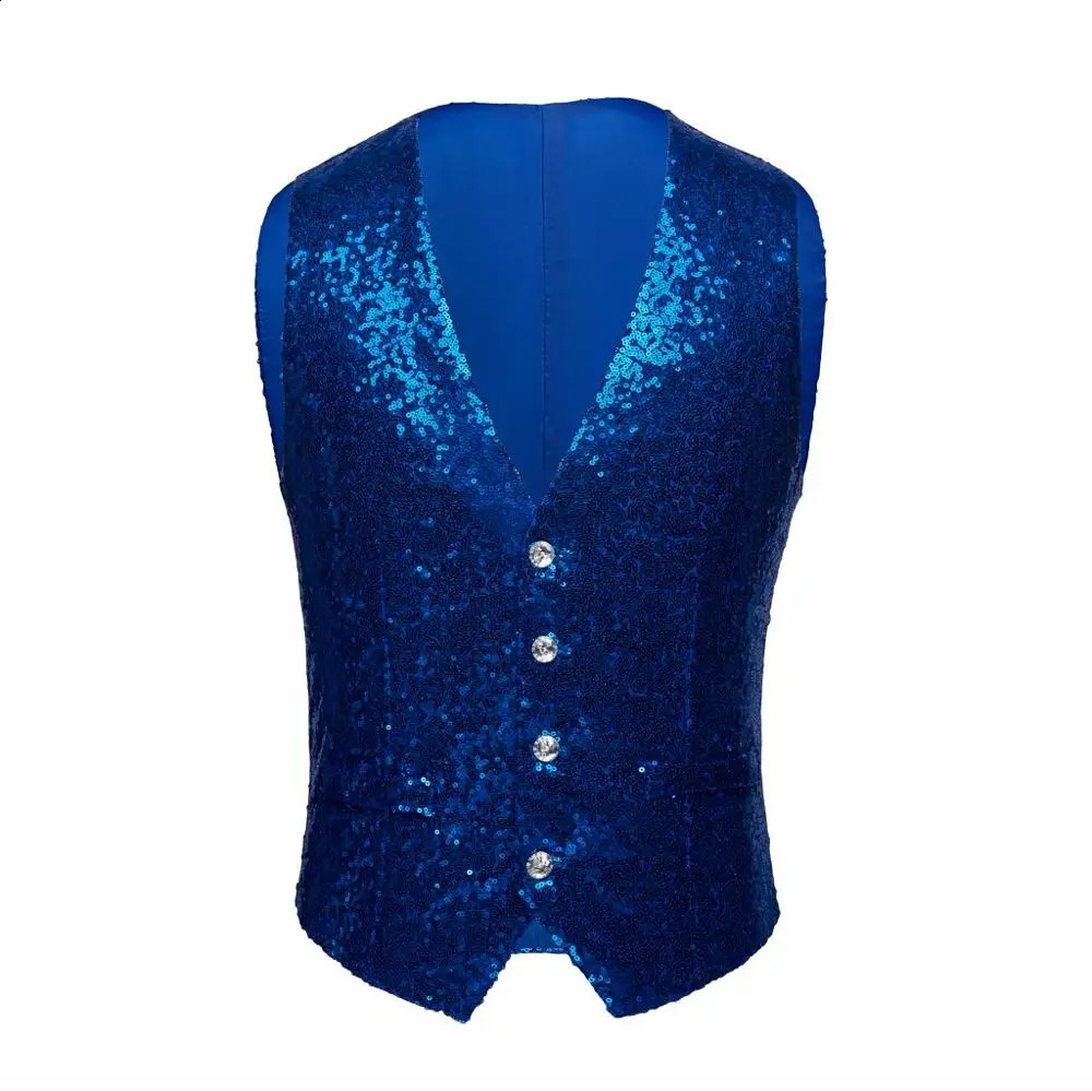Men Fashion Sequin Blazers Vest Gliter Suit Vest Nightclub DJ Stage Clothes Shiny Gold Sequin Bling Glitter Vest 250407