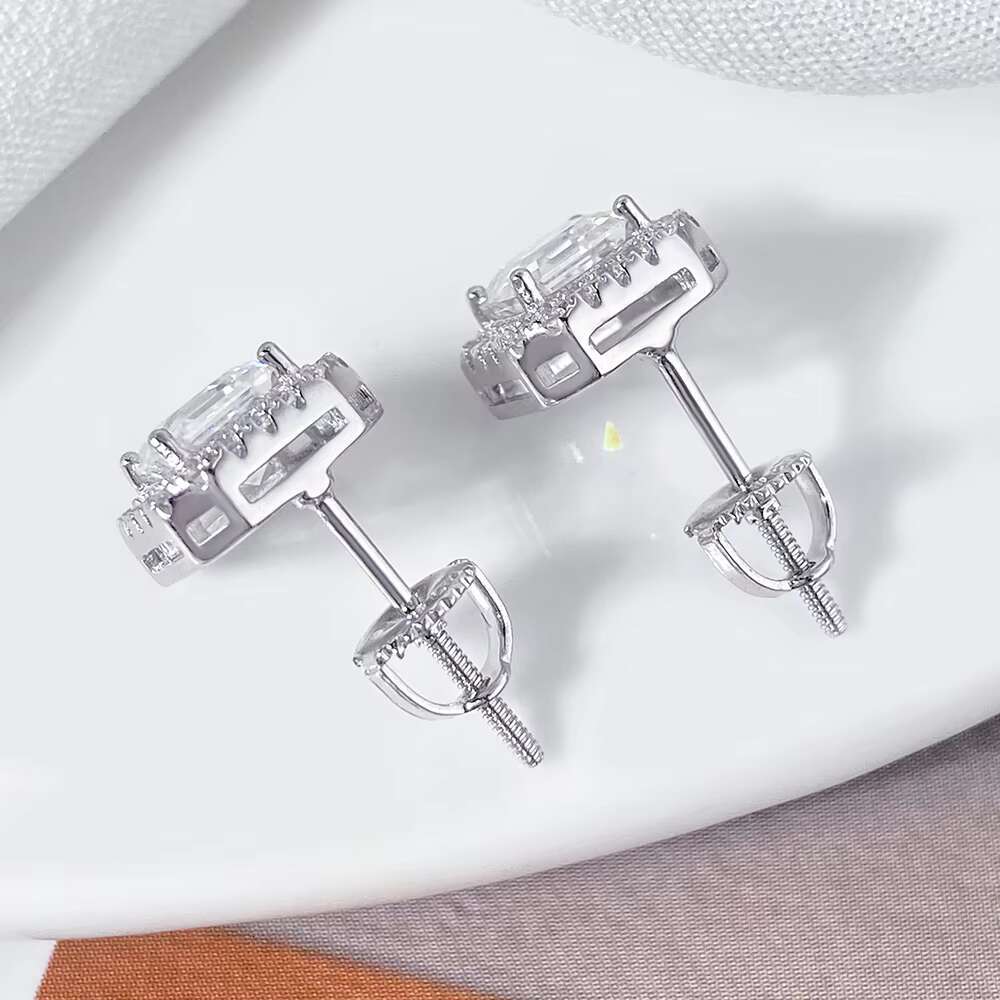 18K White Gold Plated Sterling Silver VVS1 Moissanite Simulated Diamond Stud Earrings for Women