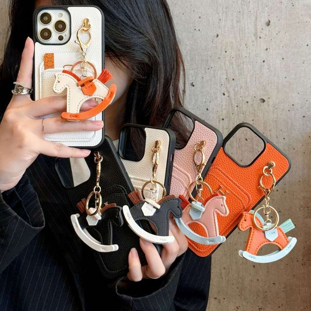 New Card Slot + Rocking Horse iPhone 17 Lychee Texture Genuine Leather Feel Compatible with Samsung S25 Protective Case