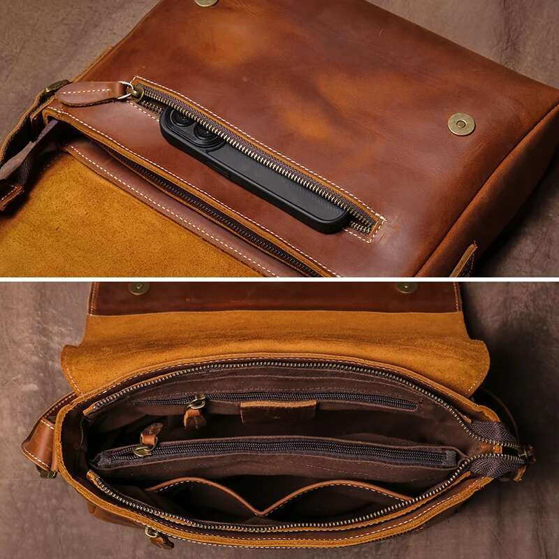 GURO Men's High Quality Genuine Leather Shoulder Vintage Flap Crazy Horse Cowhide Messenger Bag Daily Casual Crossbody Bags