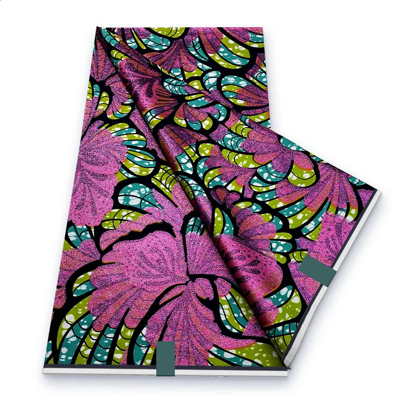 2024 African Grand Golden Wax Fabric Ankara Glitter Golden Wax Soft Flash Gold Print Batik High Quality Pagne Purple Women 250407