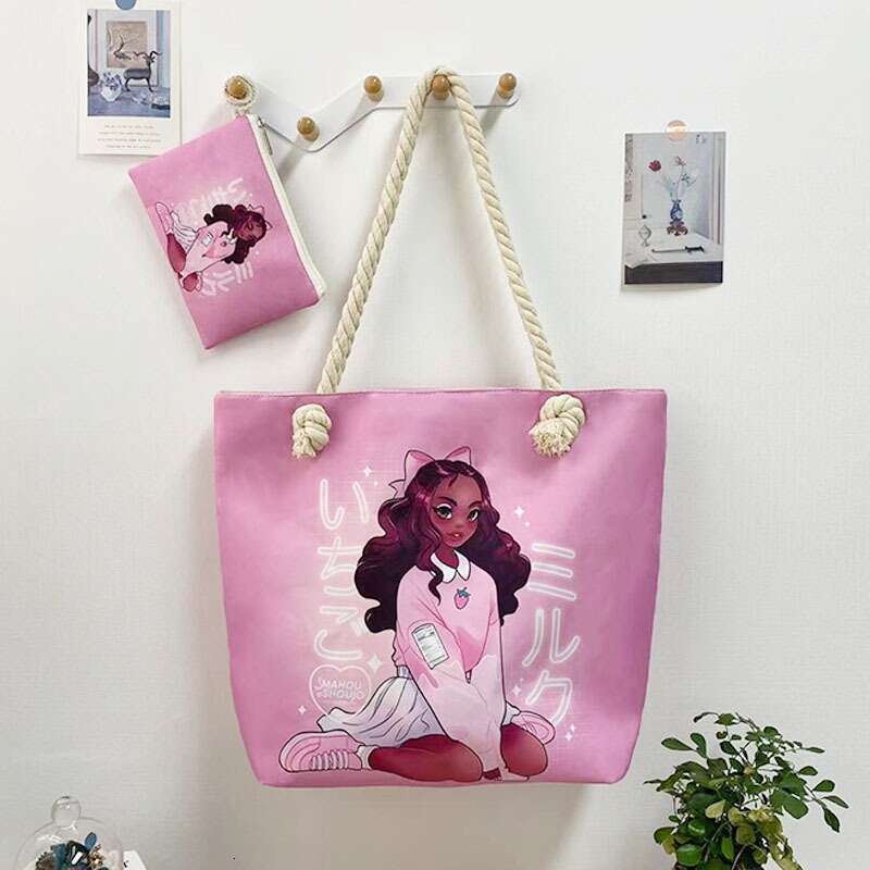 New style versatile tote for women, portable shopping bag, creative women's printed thick rope beach bag