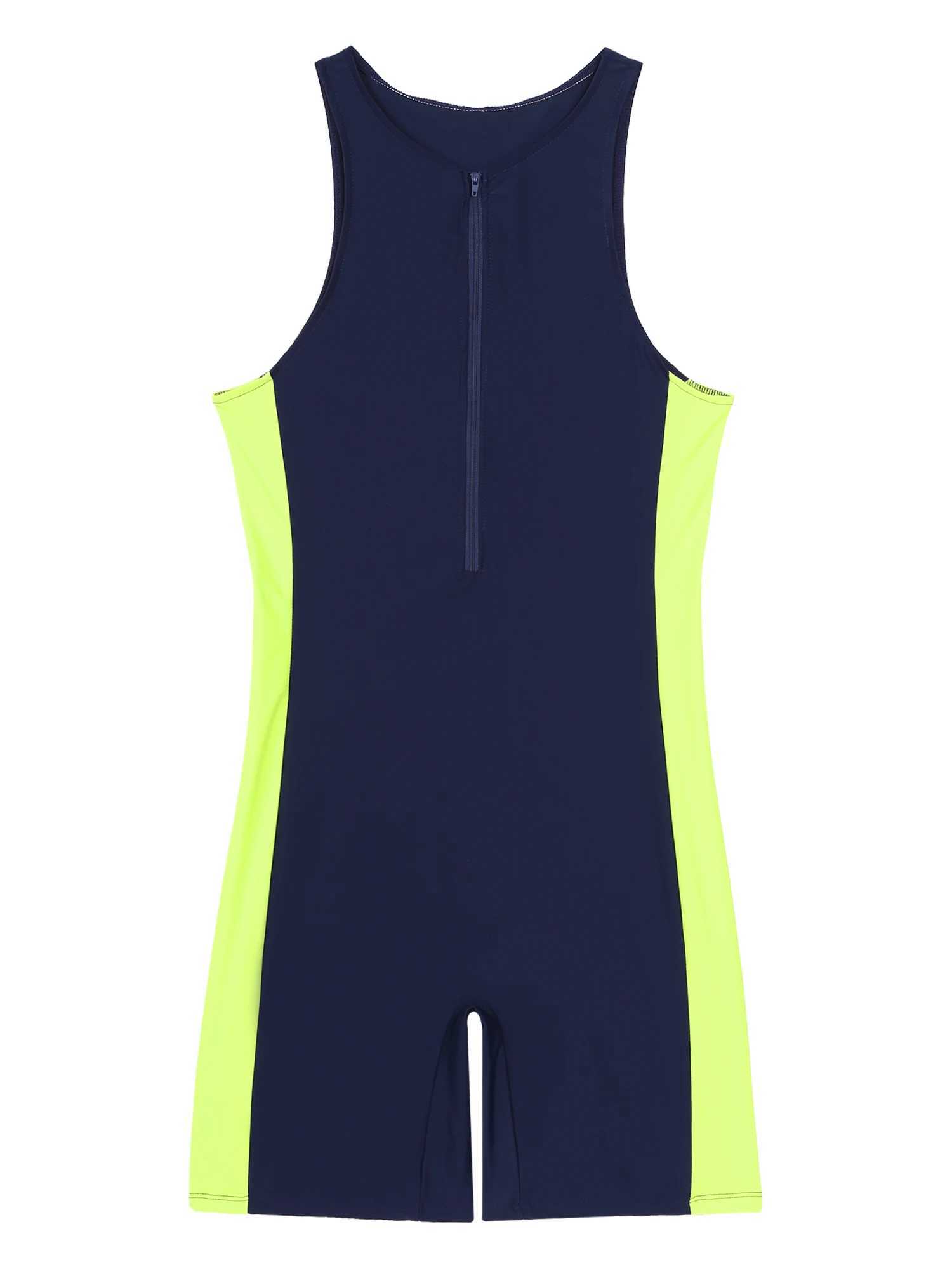 Men One-piece Swimwear Sleeveless Color Contrast Bodysuit Triathlon Wetsuit for Beach Pool Swimming Bathing Suits Male SwimsuitsW251113