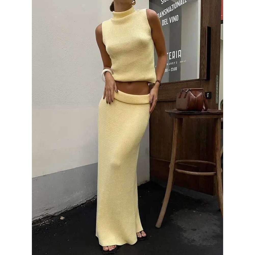 Tossy Elegant Knitwear 2 Piece-Set Long Dress Female Ribbed Sweater Pullover And Loose Patchwork Maxi Skirt Sets Ladies Outfits