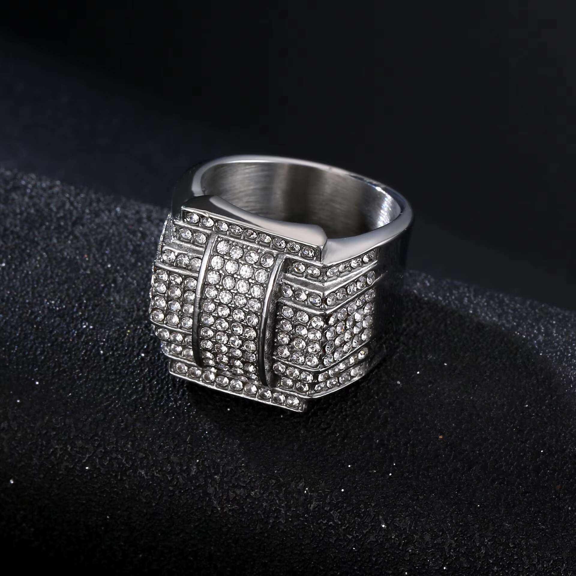 Hot Sale Custom Fashion Stainless Steel Jewelry Party Diamond CLASSIC Wedding Ring Hip Hop Mens Ring
