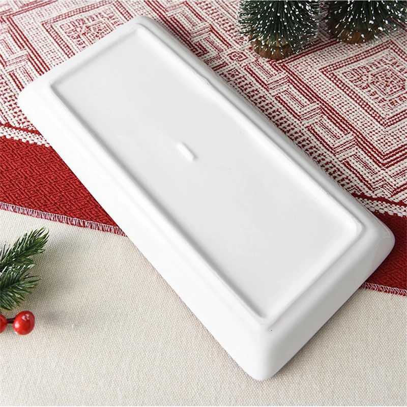Christmas Christmas Ceramic Rectangular Plate Santa Relief Pattern Kitchen Household Tableware Shallow Plate Creative Western Steak Plate Y251113