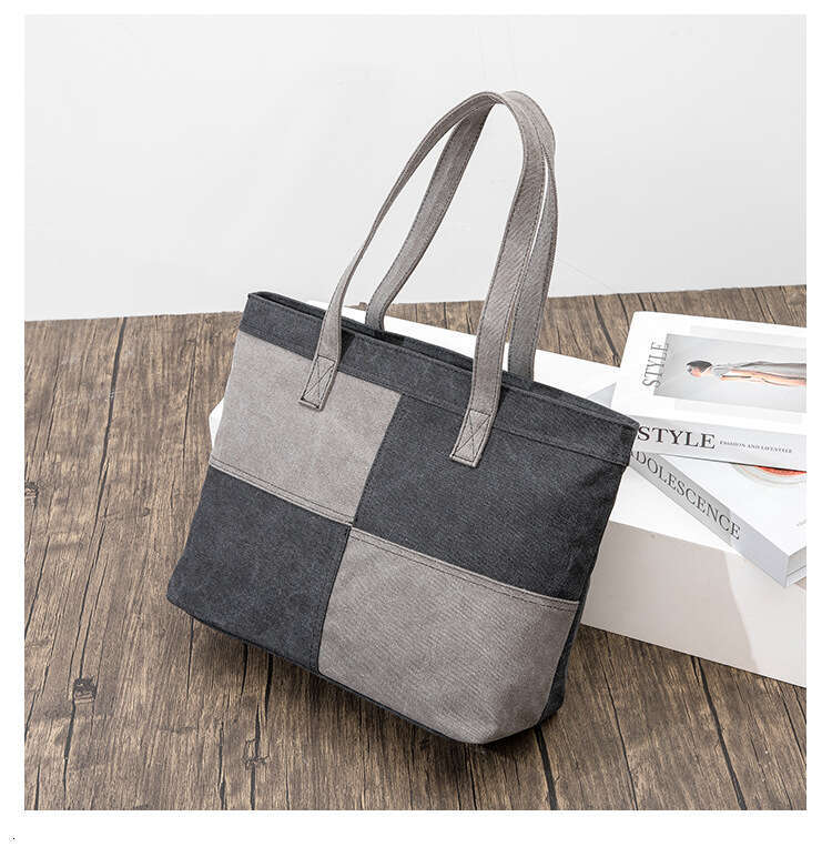 Large capacity contrasting canvas bag for women's one shoulder casual tote bag, color blocking, personalized, simple, and portable contractor