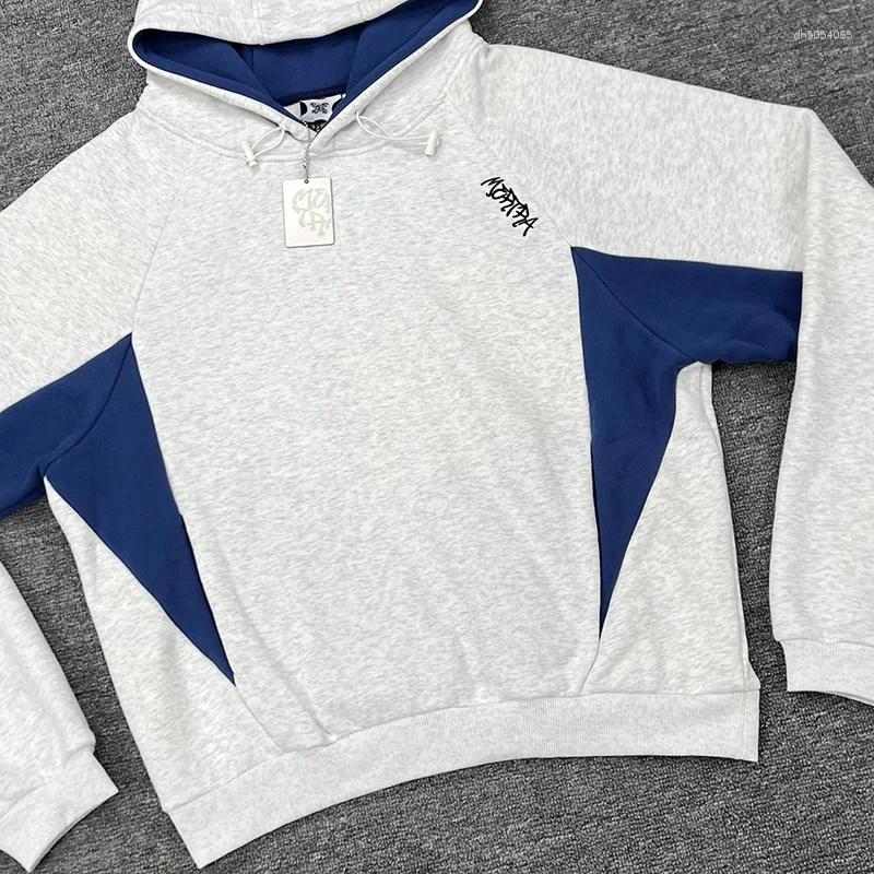 Men's Hoodies Gray Blue Color Patchwork Mertra Casual Men Women 1:1 Quality Logo Embroidery Oversized Hooded Pullovers
