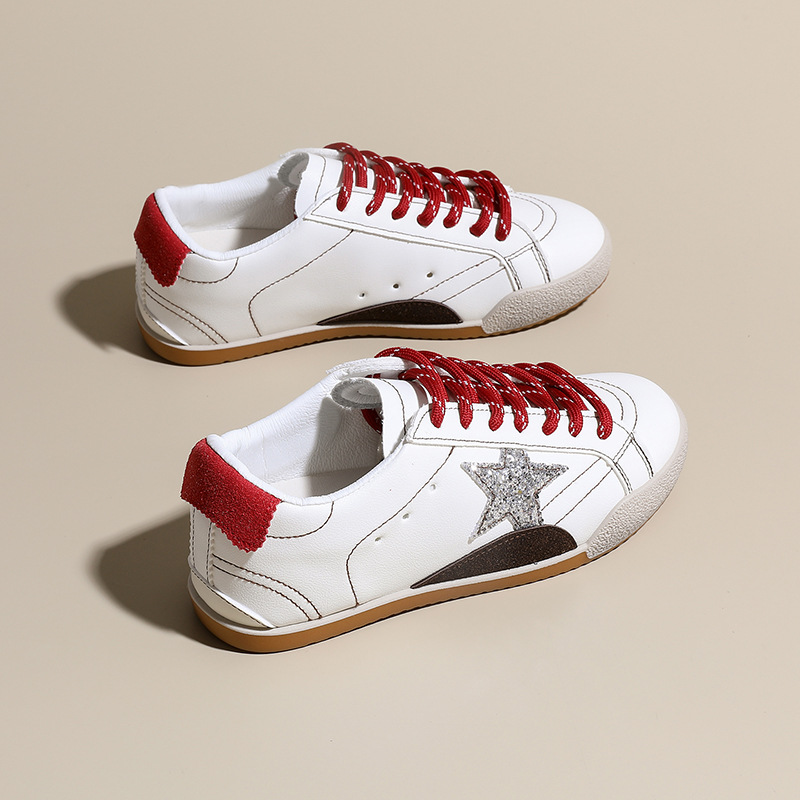 2025 Round toe distressed two-color women's shoes laces sports retro casual sneakers casual