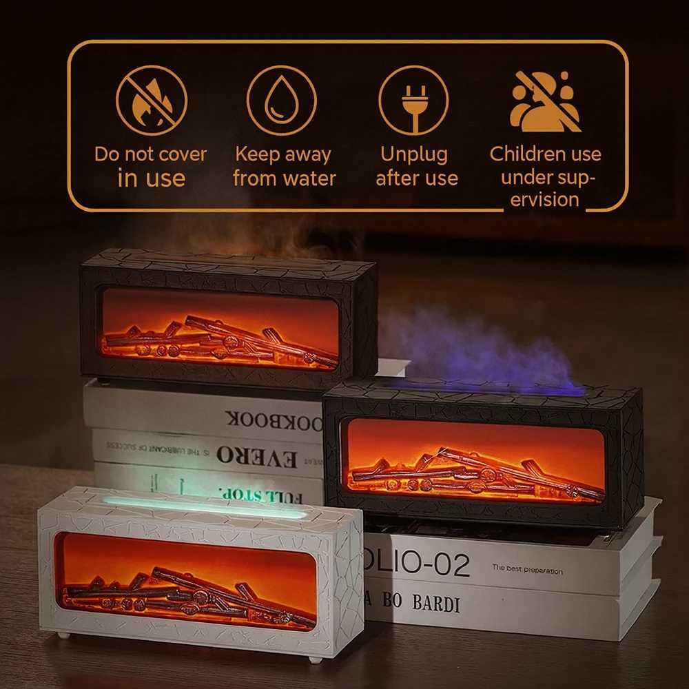 C06 Flame Fireplace Aromatherapy Humidifier Creative Automatic Scent Diffuser With 7-Color Lights Quiet Mist Maker For Bedroom Y251113