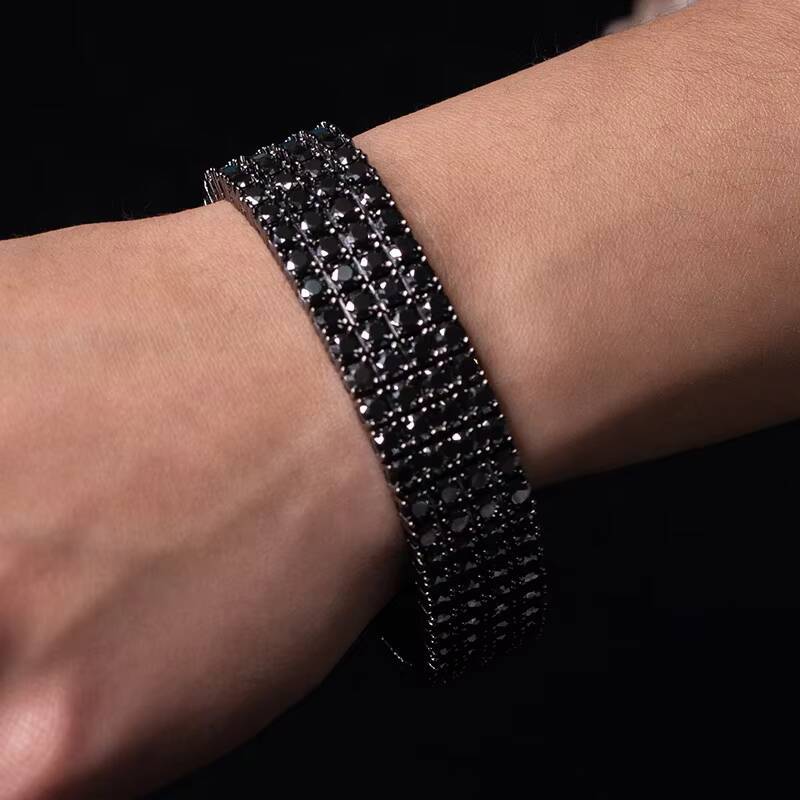 Hot Sale Jewelry 4 Rows Black Moissanite With Black Plated 925 Silver Mens Tennis Bracelet Moissanite