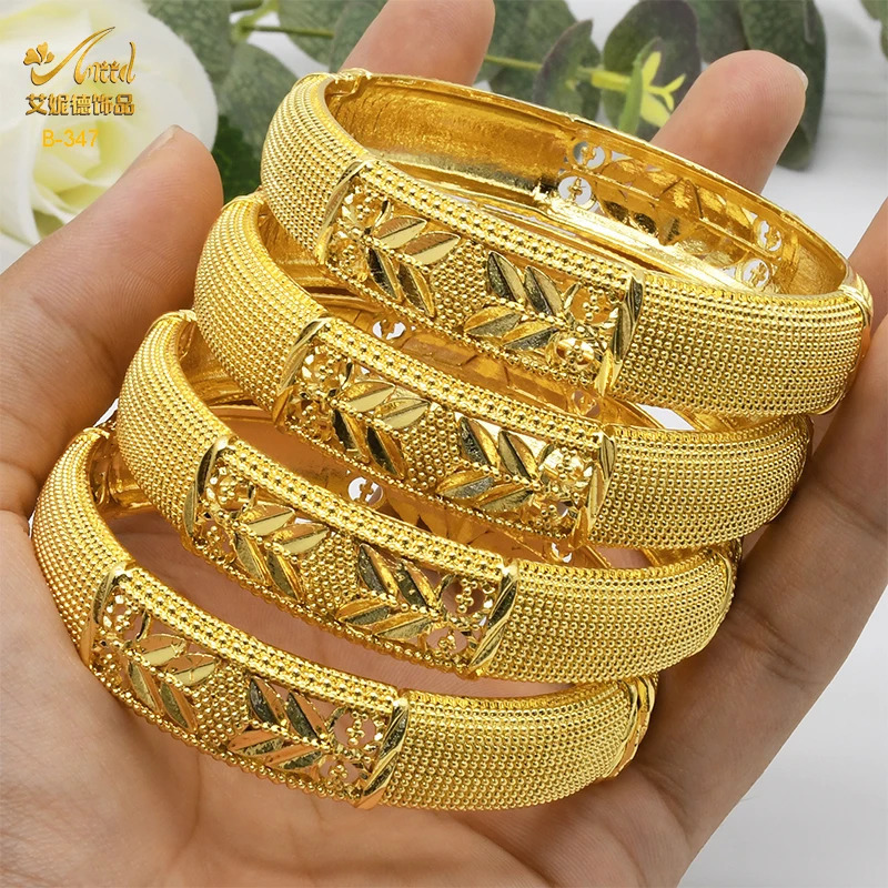 Dubai 24K Gold Color Bangles For Women Indian African Bracelets Charm Wedding Ethiopian Arabic Hand Jewelry Party Gifts 251113