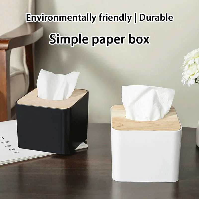 Square Tissue Box Cover Toilet Paper Box with Wood Cover Napkin Holder Case Simple Stylish for He Space-Saving Organi Y251112