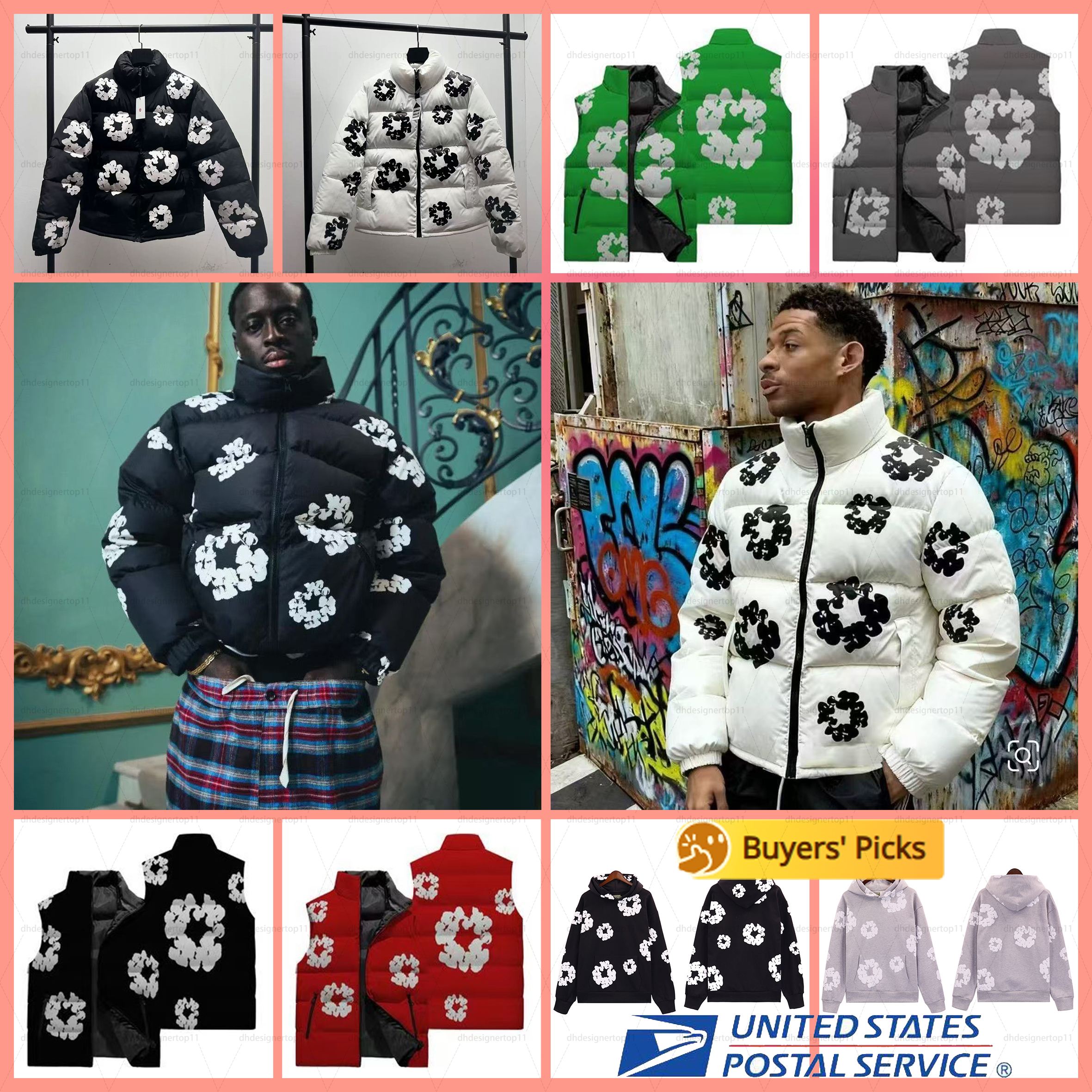 denim puffer jacket denim hoodie mens puffer Mens top windproof puffy coat parka winter jacket fashion womens overcoat down puffer jackets US size S-XL