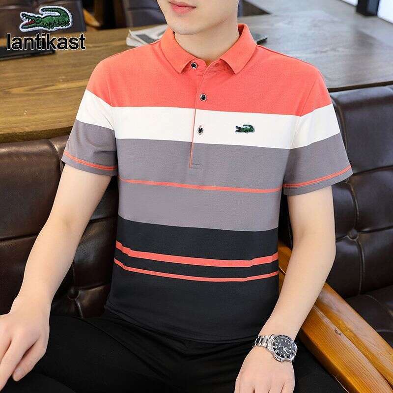 Noble Crocodile 2025 New Summer Short Turn-Down Collar Polo Shirt Men's Trendy designer handbag Striped Half Sleeve T-Shirt Pure Cotton