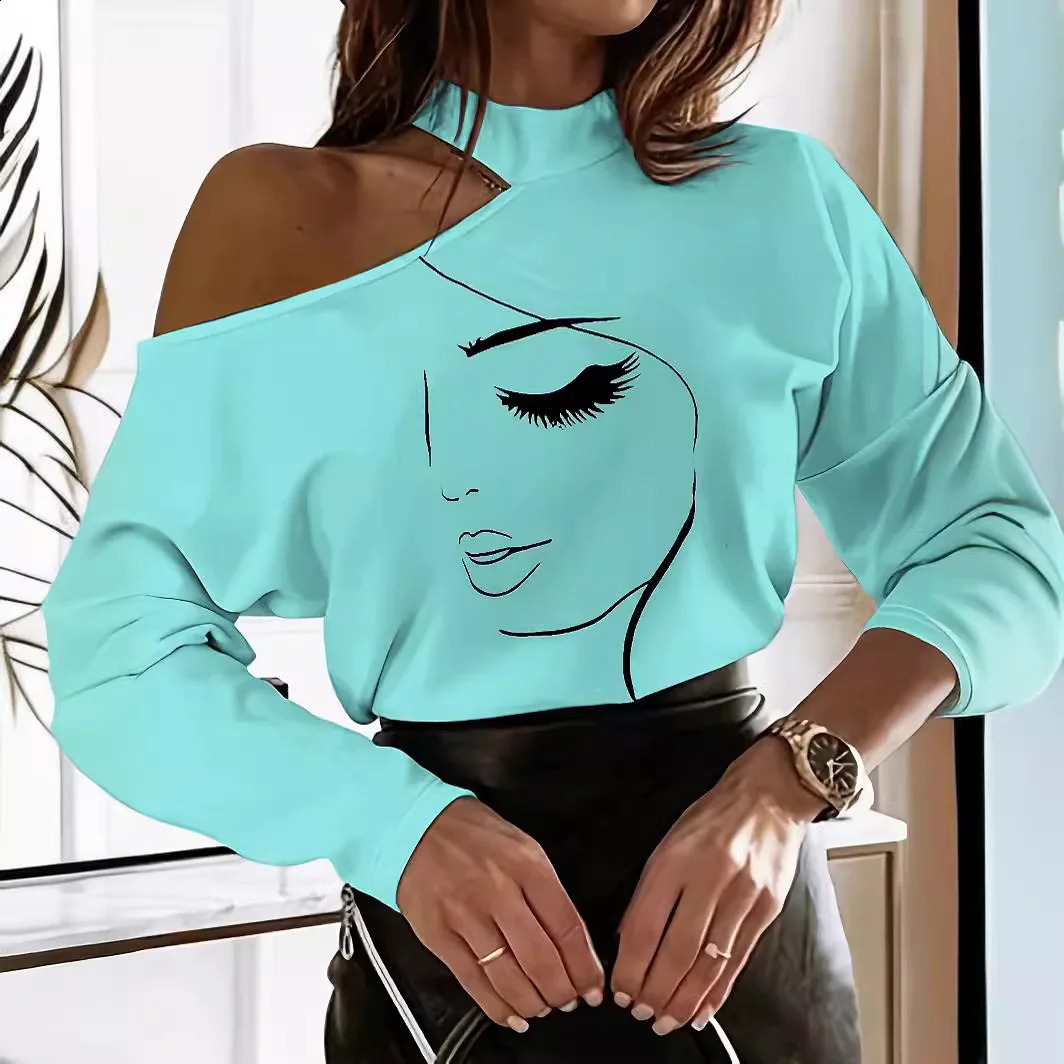 Elegant solid fashion Oneck shoulder long sleeved Tshirt for womens autumn white top sexy hollow 250407