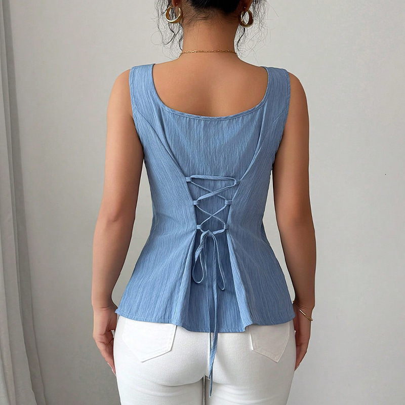 Sleeveless camisole drawstring top 2025 summer French vest slim fit pullover for womens wear